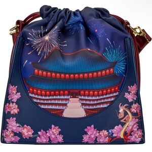 Loungefly Disney Mulan Castle Cinch Sack Crossbody Bag